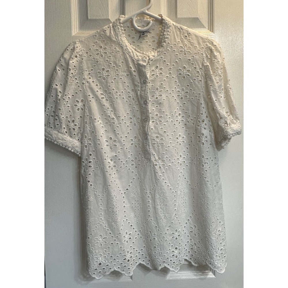 women's White Eyelot Shirt Whimsical‎ Cottage Small
